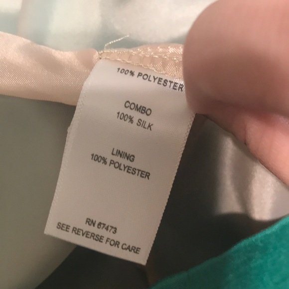 Green/turquoise and tan silk dress - Picture 5 of 6